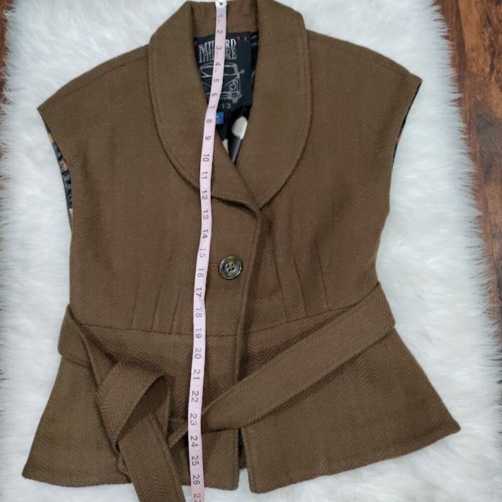 Millard Fillmore Brown Wool Blend Collared Belted Vest Women's Size Medium - Picture 9 of 10